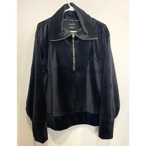 Halston Women's Black Velour Quarter-Zip Pullover Gold Size Large